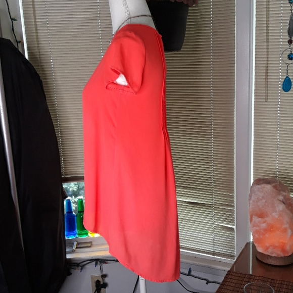 Decree florescent orange flowy womens blouse - Picture 6 of 11